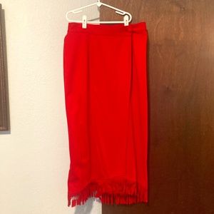 Vintage knit fringed faux wrap skirt red 3/4-full length